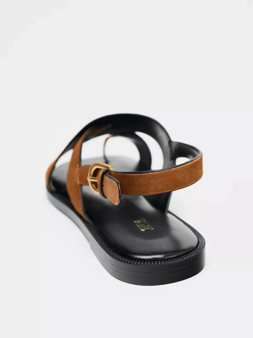 ZARA Burnt Orange Suede Cross-Strap Slide Sandals with Black Footbed